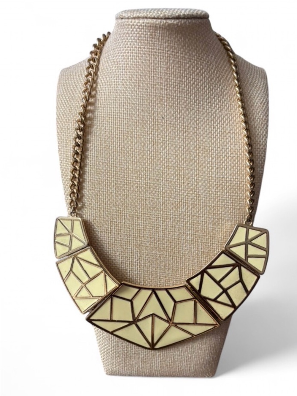 🦖5 for $20 Gold Statement Necklace with Pale Yellow Geometric Inlays